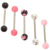 Piercings de langue haltère perle d'imitation floral 1,6 mm couleur argentée - Rose, lot de 5