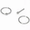 Piercings de nez anneaux et clou classiques 0,8 mm couleur argentée et couleur titanée - Lot de 3