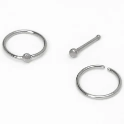 Piercings de nez anneaux et clou classiques 0,8 mm couleur argentée et couleur titanée - Lot de 3
