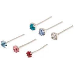 Piercings de nez avec strass arc-en-ciel 0,6 mm couleur argentée - Lot de 6