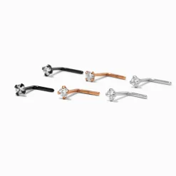 Piercings de nez boules 0,8 mm en zircon cubique d'imitation et métaux mixtes - Lot de 6