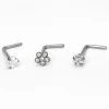 Piercings de nez fleur, cœur et étoile 0,8 cm couleur titanée et couleur argentée - Lot de 3