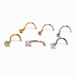 Piercings de nez mélange de matériaux 0,8 mm en zircon cubique et acier inoxydable en métaux mixtes - Lot de 6