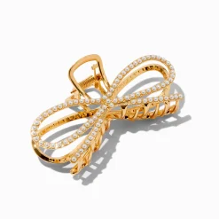 Pince à cheveux à nœud en métal couleur dorée perle d'imitation