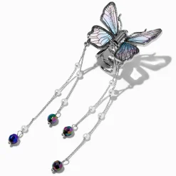 Pince à cheveux avec pendentif papillon couleur argentée