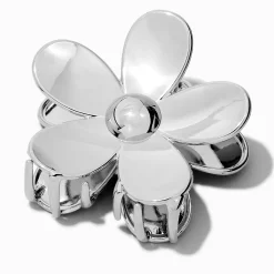 Pince à cheveux de taille moyenne fleur couleur argentée