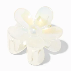Pince à cheveux fleur transparente de taille moyenne iridescente - Blanc