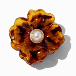 Pince à cheveux fleurs perles d'imitation écaille de tortue
