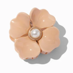 Pince à cheveux fleurs perles d'imitation beige