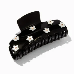 Pince à cheveux noire avec mini marguerites crème