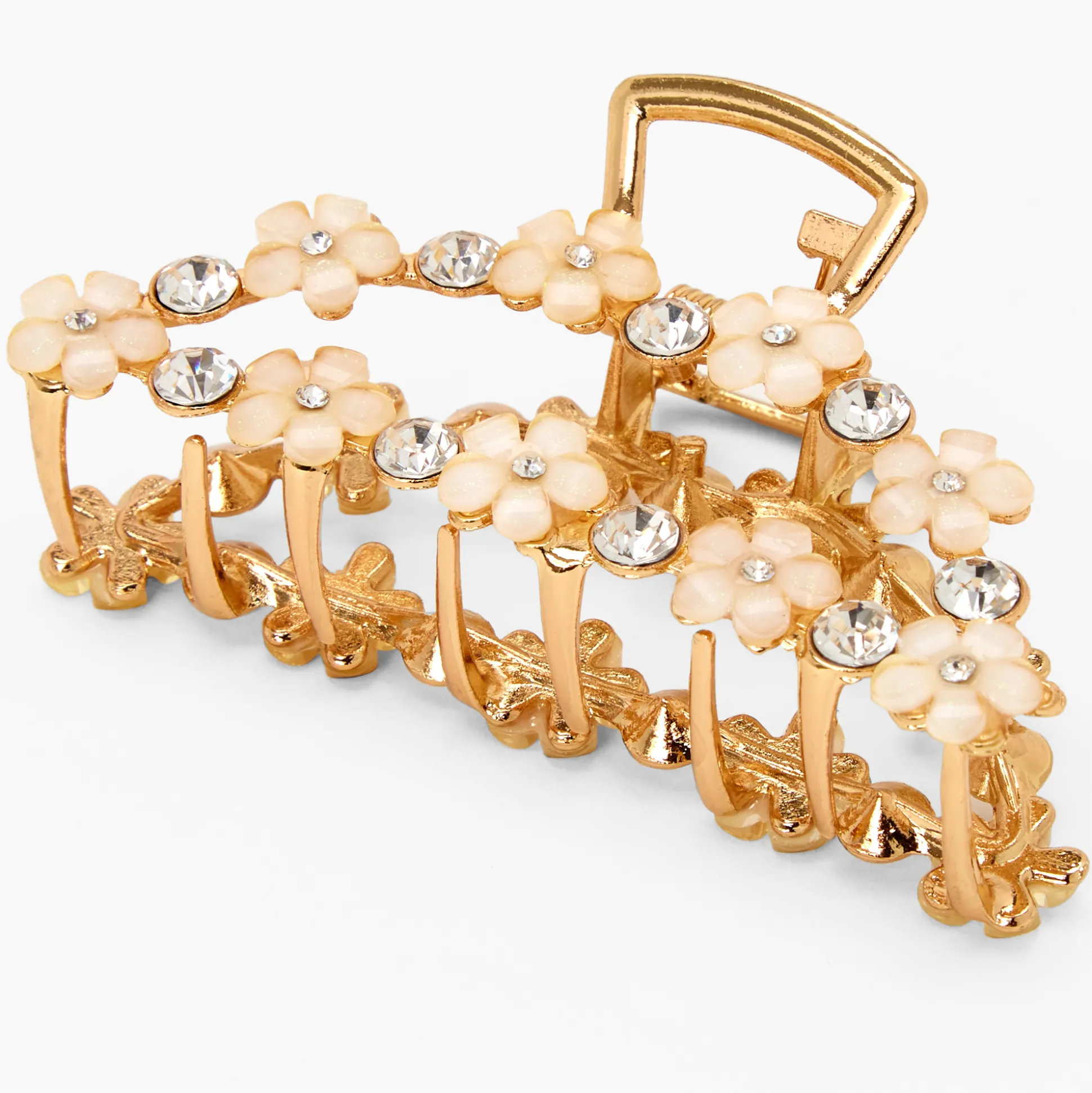 Pince à cheveux ovale avec marguerites incrustées couleur dorée