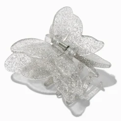 Pince à cheveux papillon à paillettes couleur argentée