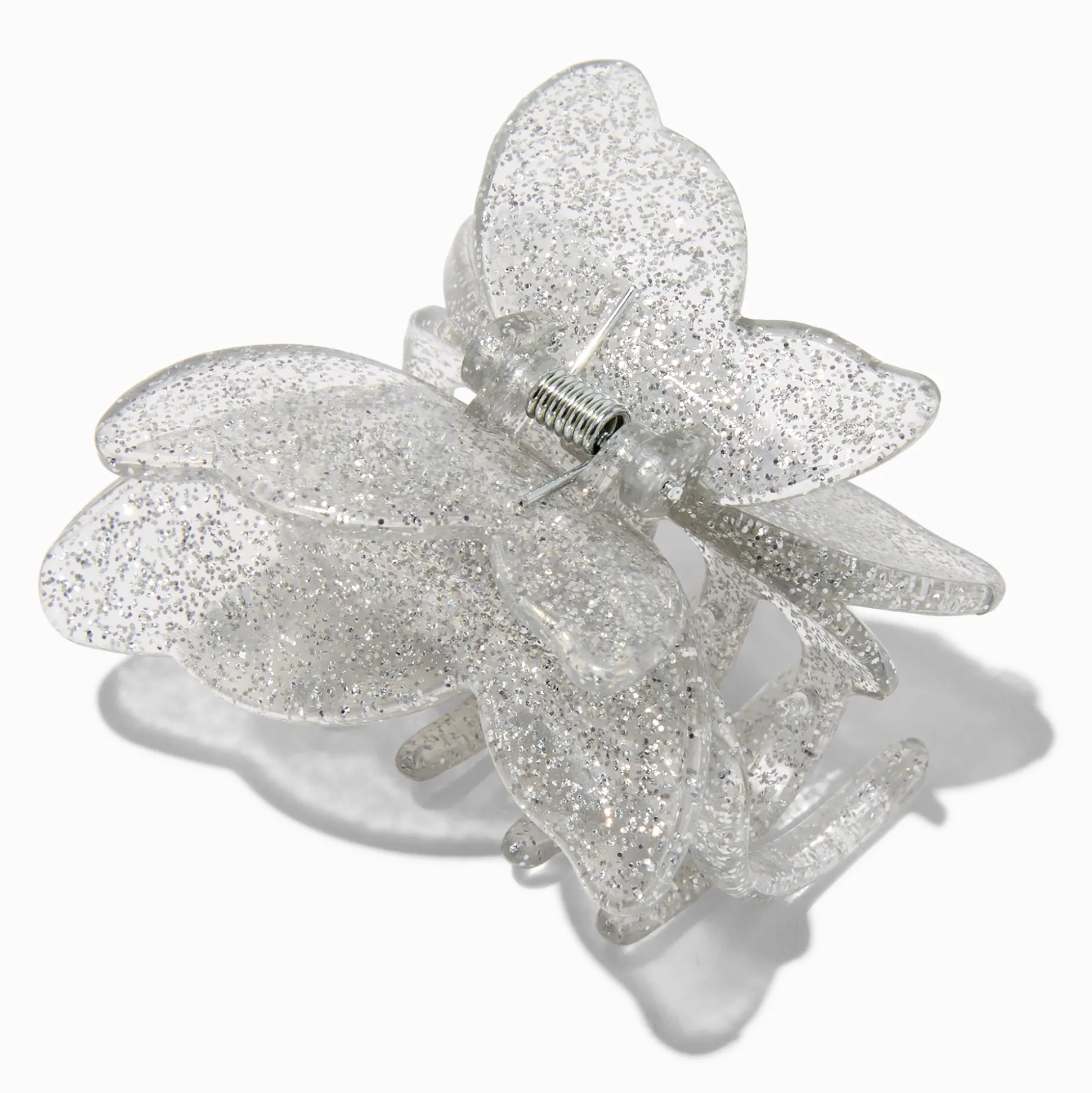 Pince à cheveux papillon à paillettes couleur argentée