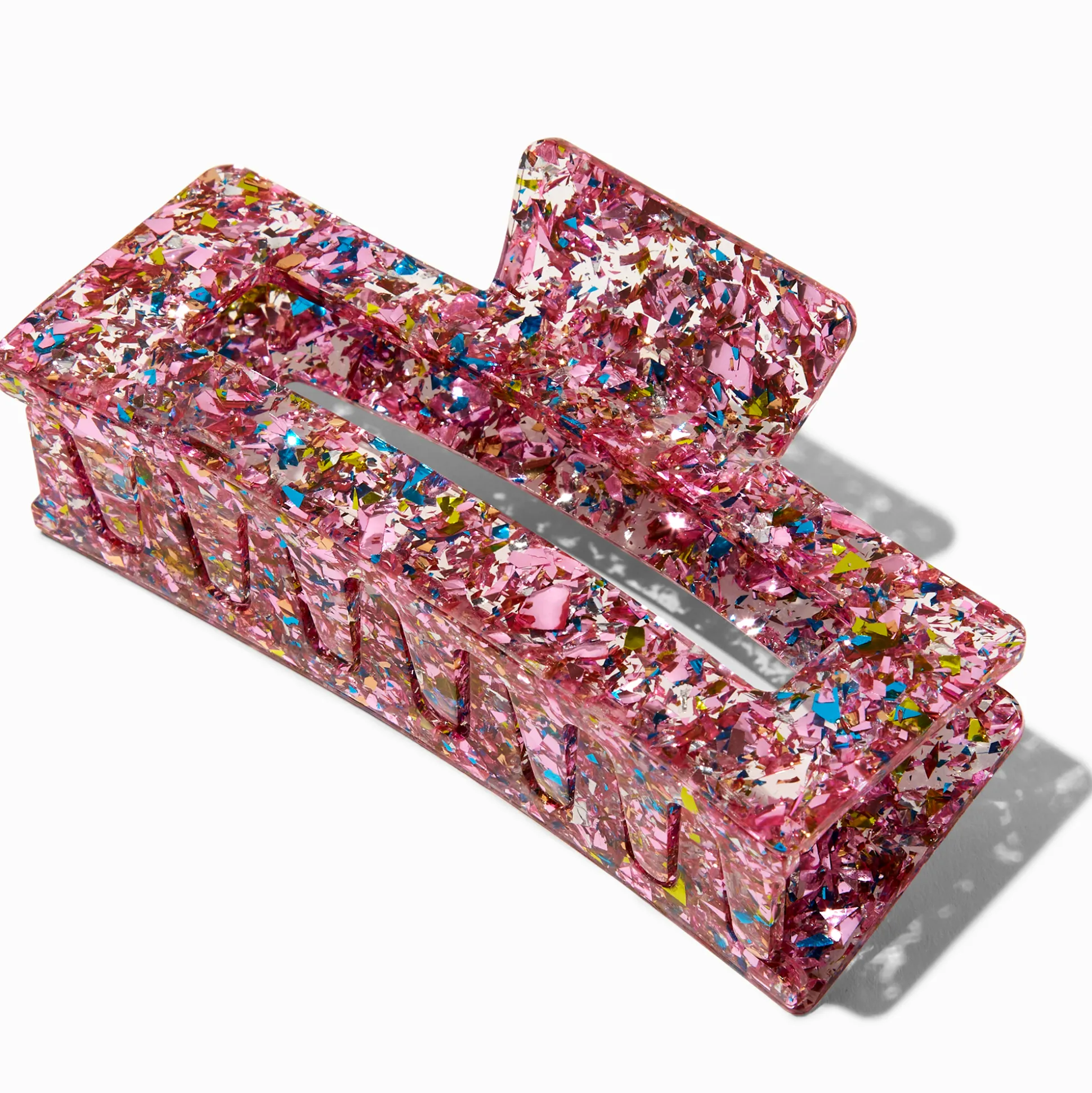 Pince à cheveux rectangulaire à paillettes rose