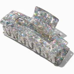 Pince à cheveux rectangulaire paillettes couleur argentée