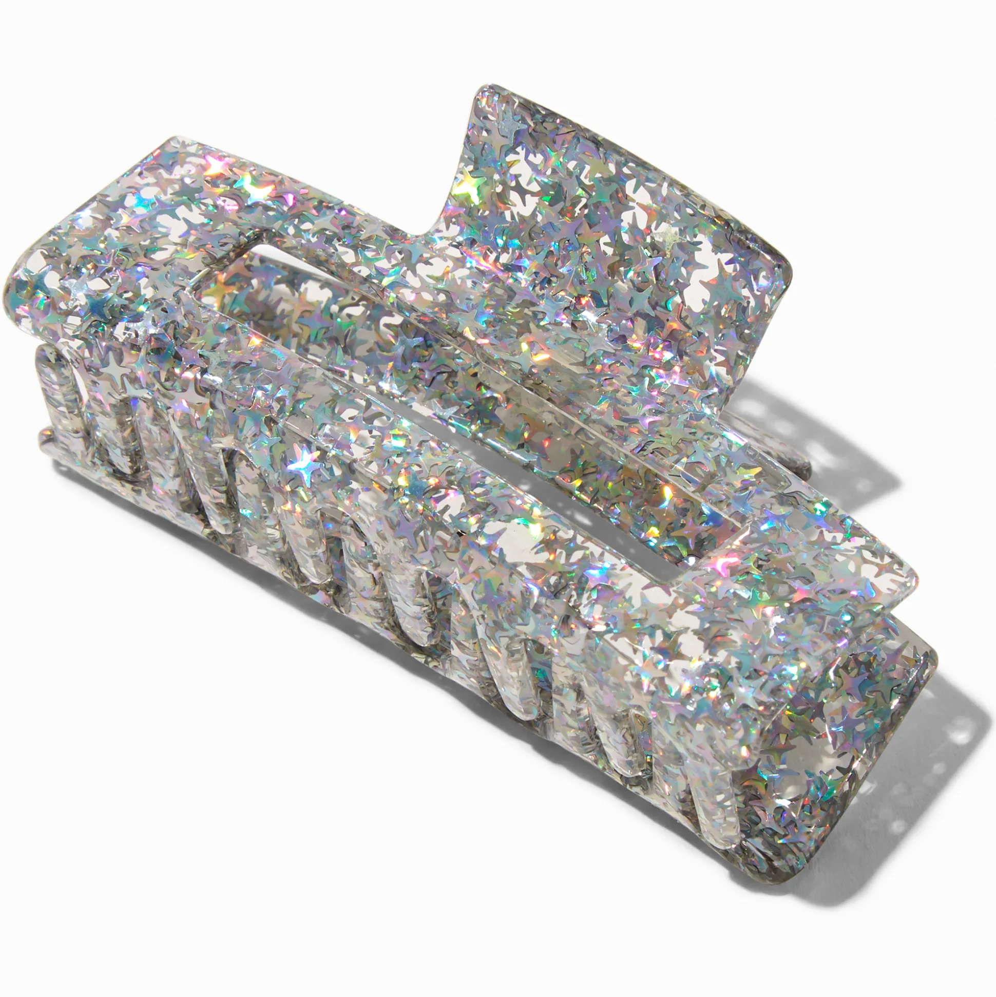 Pince à cheveux rectangulaire paillettes couleur argentée