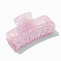Pince à cheveux rectangulaire rose iridescente