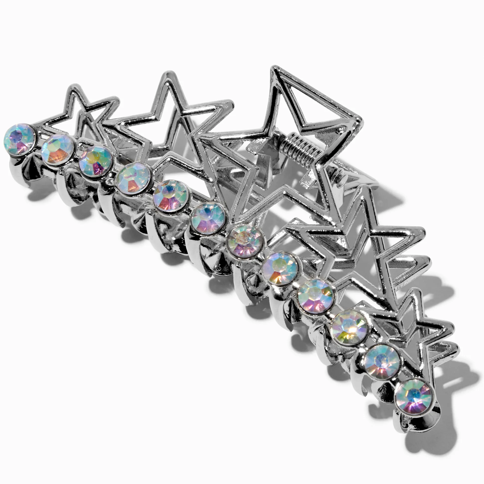 Pince à cheveux étoiles strass couleur argentée