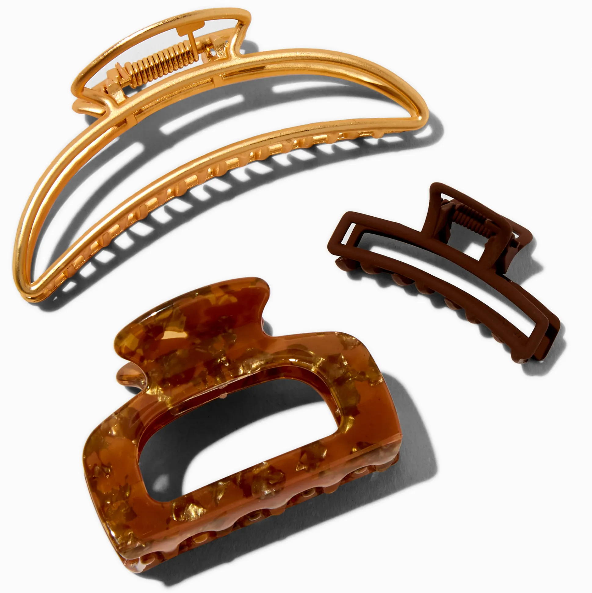 Pinces à cheveux écaille de tortue couleur dorée aux designs variés - Lot de 3
