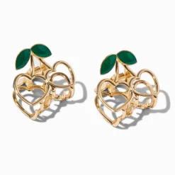 Pinces à cheveux cerise cœur couleur dorée - Lot de 2