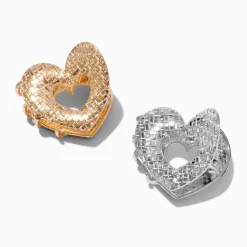 Pinces à cheveux cœurs texturés en métaux mixtes - Lot de 2