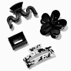 Pinces à cheveux diverses fleurs noires - Lot de 4