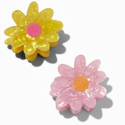 Pinces à cheveux marguerites rose et jaune - Lot de 2