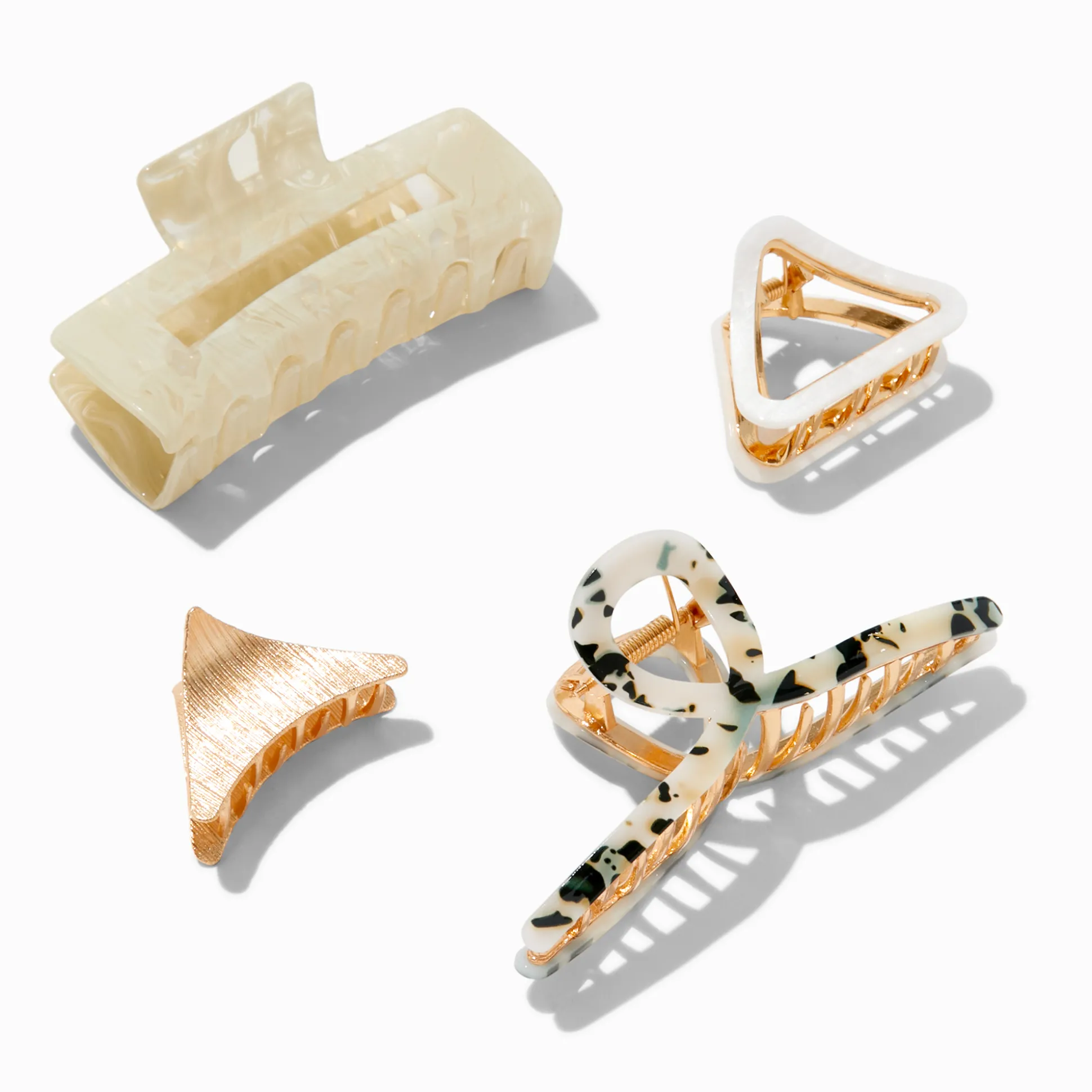 Pinces à cheveux motifs variés couleur dorée et couleur ivoire - Lot de 4