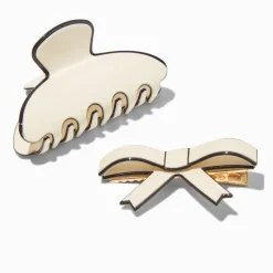 Pinces à cheveux nœud noire et crème - Lot de 2