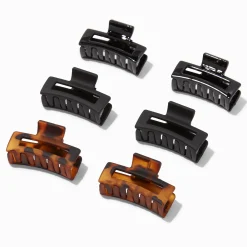 Pinces à cheveux rectangulaires motif écaille de tortue et noires - Lot de 6