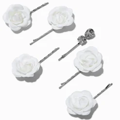 Pinces à cheveux strass fleur tulle blanches - Lot de 6