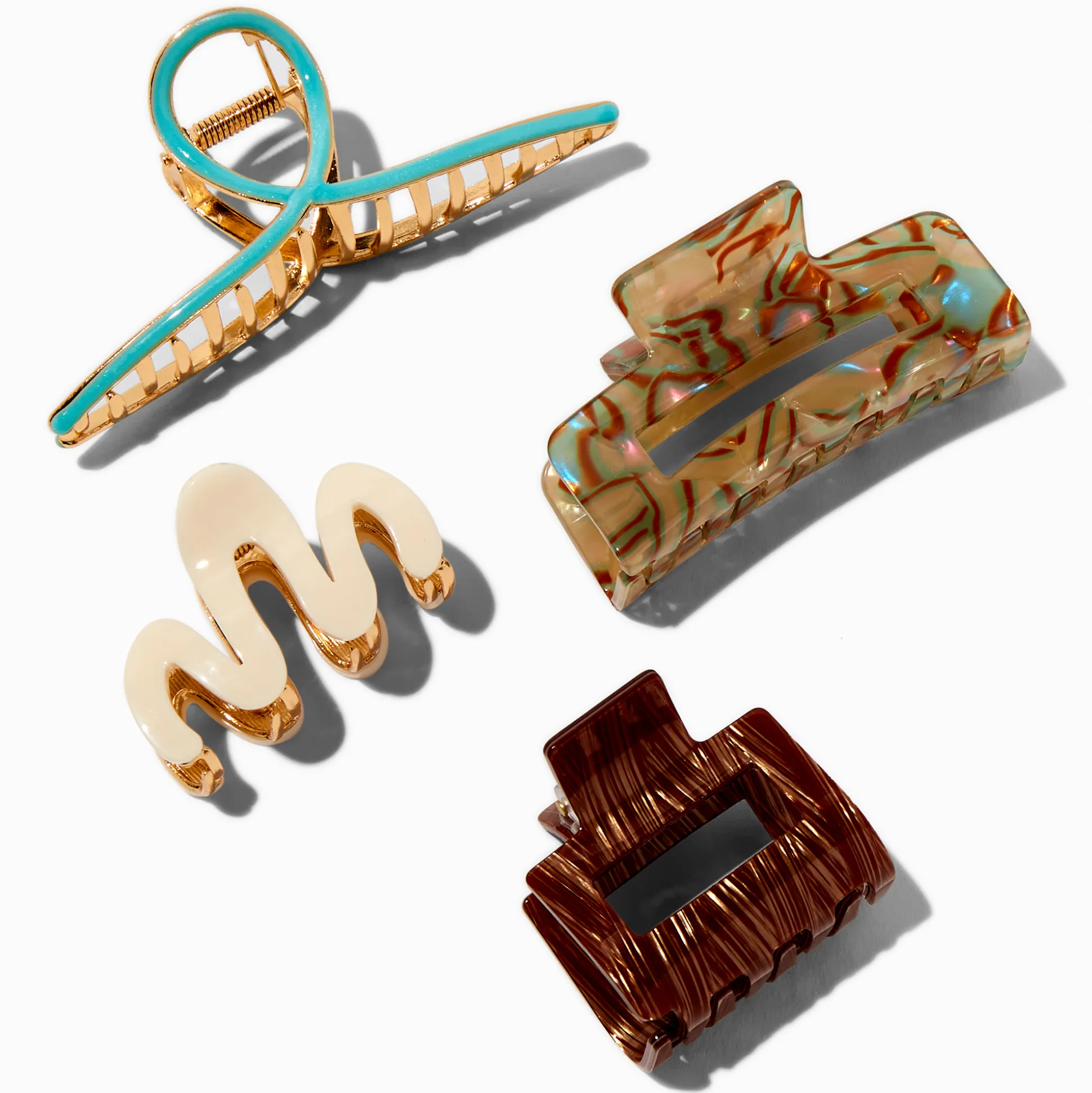Pinces à cheveux texturées marron et couleur turquoise - Lot de 4