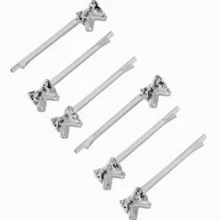 Épingles à cheveux avec nœud en zircon cubique couleur argentée - Lot de 6