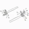 Épingles à cheveux bouquet de fleurs plat perles d'imitation et papillon en strass couleur argentée - Lot de 2