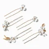 Épingles à cheveux couleur dorée fleurs blanches - Lot de 6