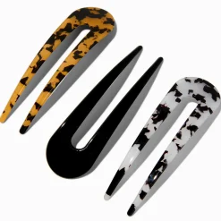 Épingles à cheveux en forme de U noires et écaille de tortue - Lot de 3