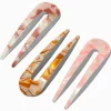 Épingles à cheveux en forme de U effet marbré rose poudré - Lot de 3