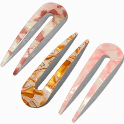 Épingles à cheveux en forme de U effet marbré rose poudré - Lot de 3