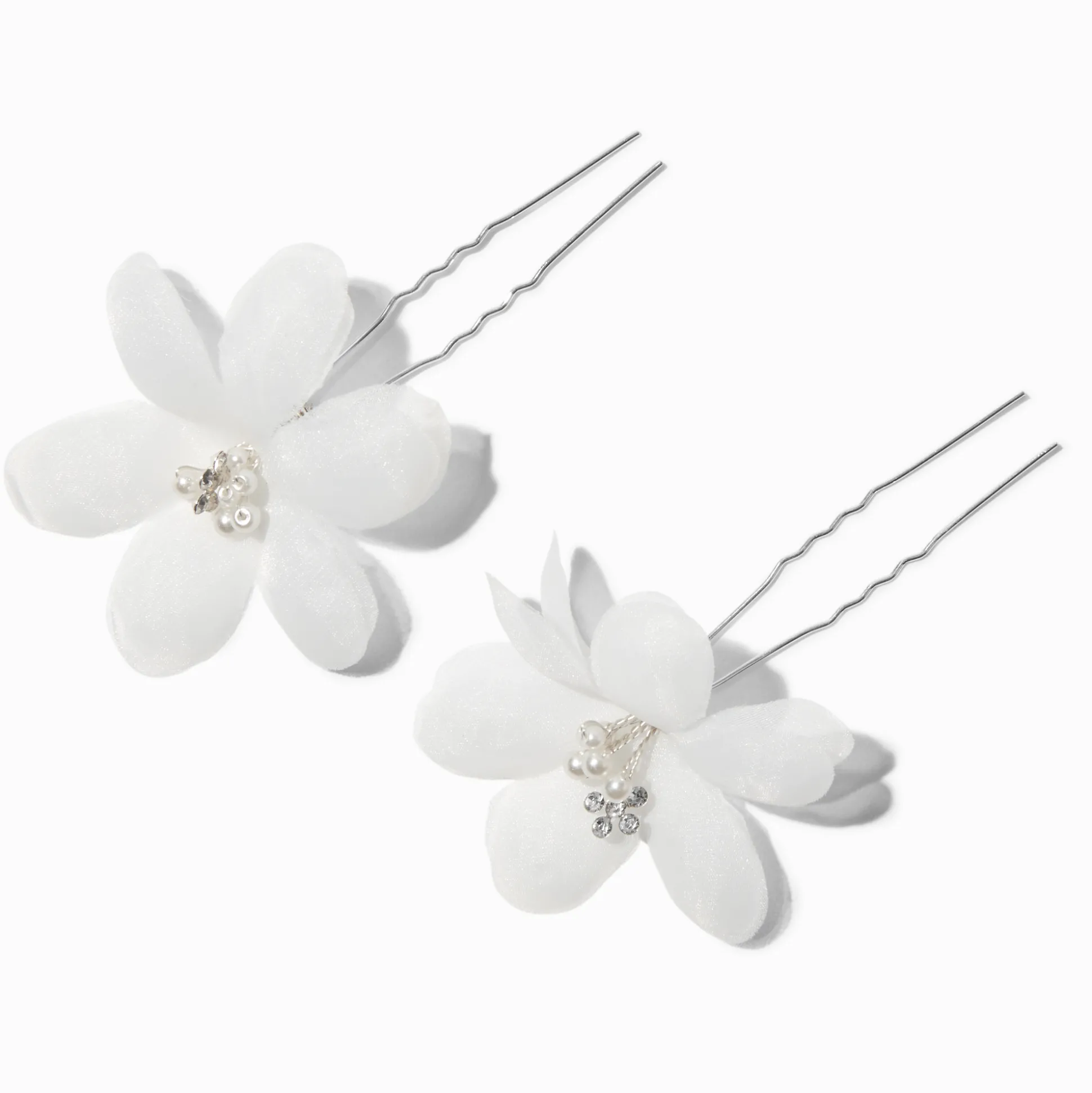 Épingles à cheveux en mousseline fleurs blanches - Lot de 2