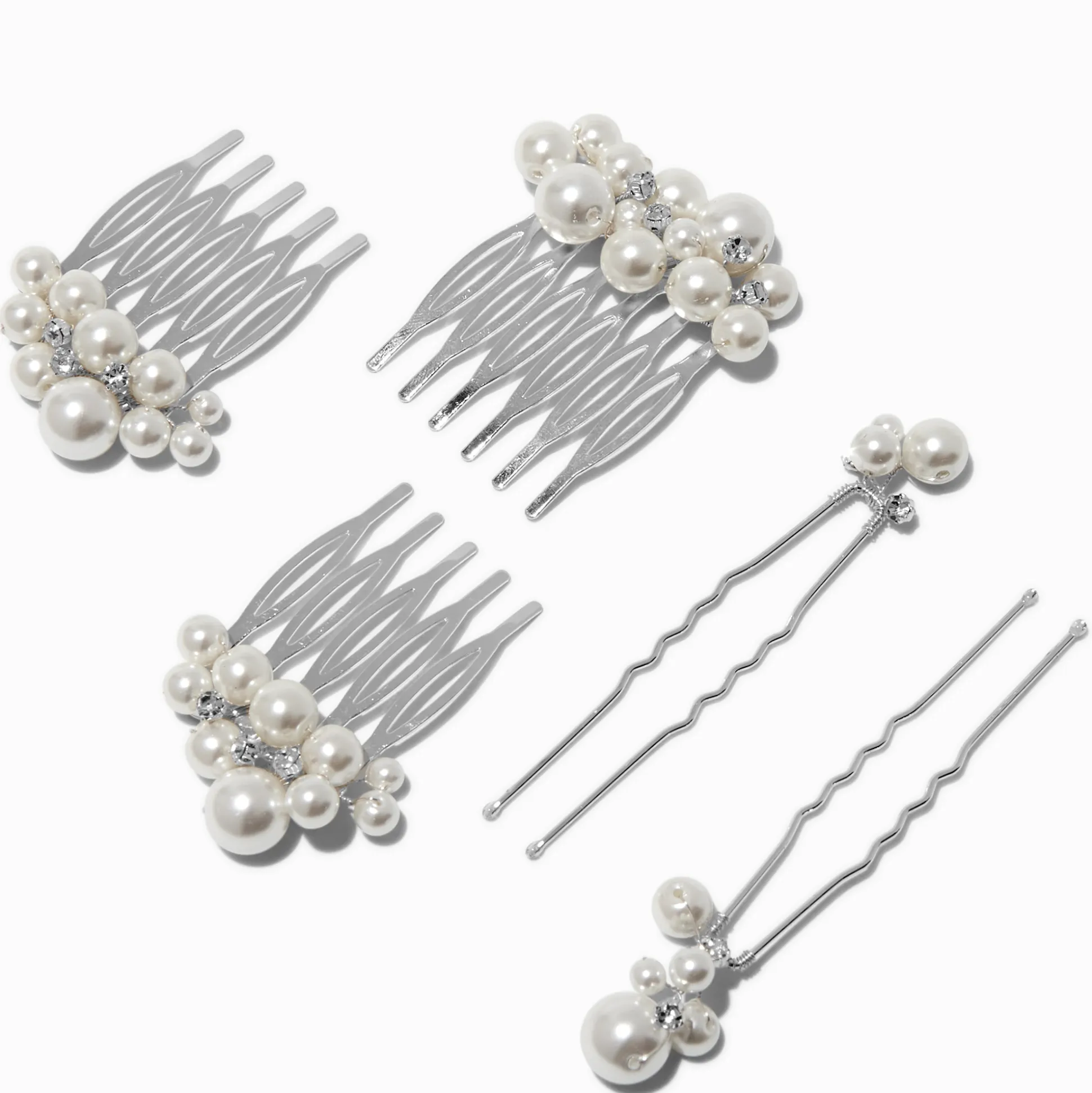 Épingles à cheveux et peignes en perle d'imitation couleur argentée - Lot de 5
