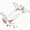 Épingles à cheveux feuilles couleur doré rose et strass - Lot de 2