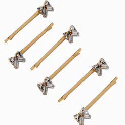 Épingles à cheveux nœuds en zircon cubique couleur dorée - Lot de 6