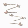 Épingles à cheveux perles d'imitation strass papillon couleur doré rose - Lot de 6