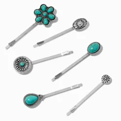 Épingles plates western en turquoise d'imitation cowgirl - Lot de 6