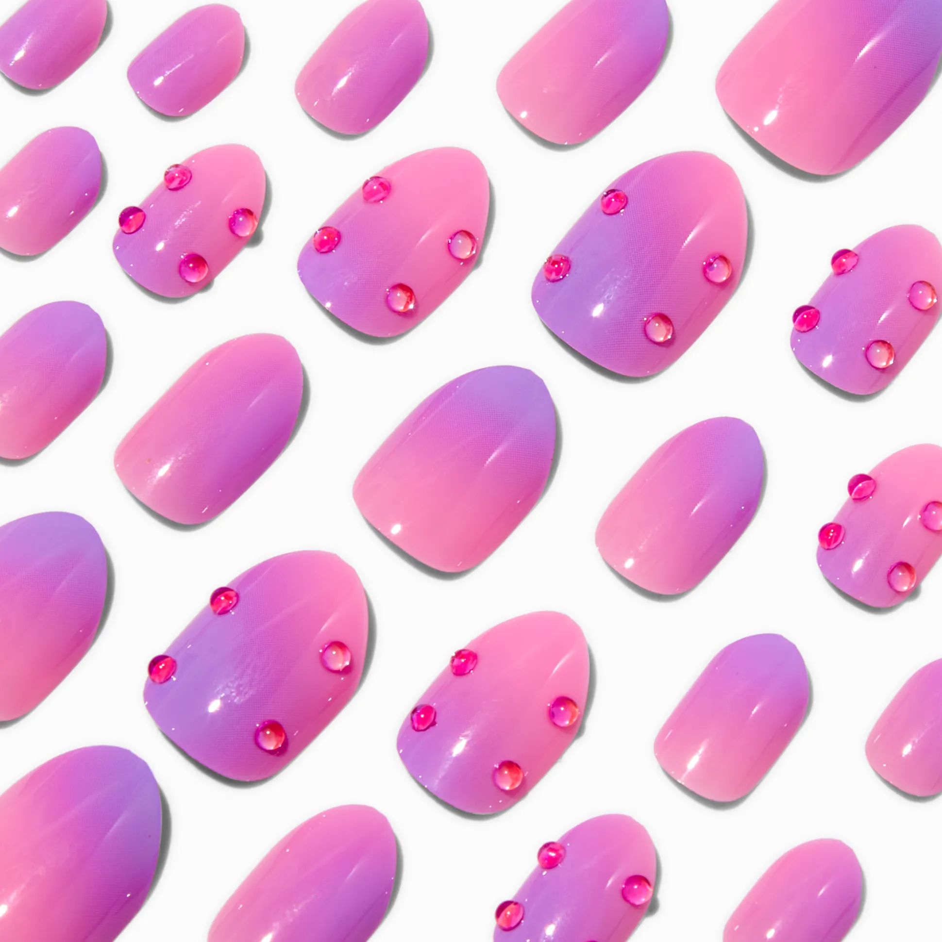 Pink & Purple Gemstone Stiletto Press On Vegan Faux Nail Set - 24 Pack