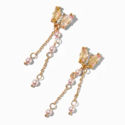 Pink Butterfly Fringe Drop Earrings