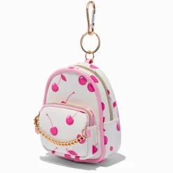Pink Cherry White Mini Backpack Keyring