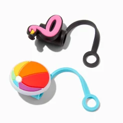 Pink Flamingo & Beach Ball Straw Covers - 2 Pack
