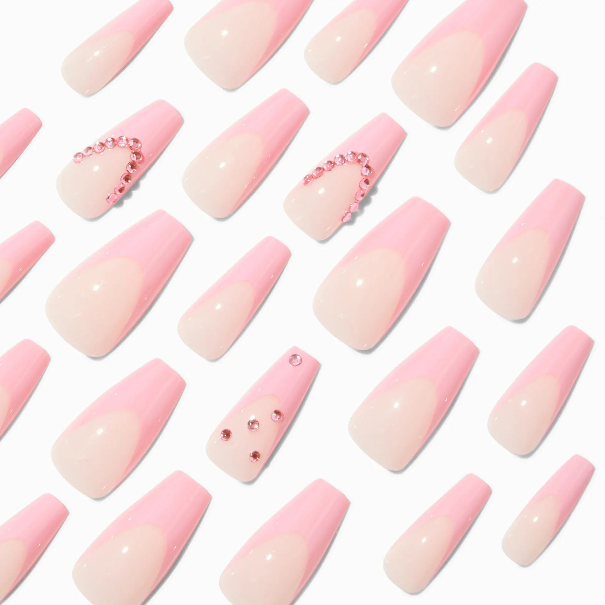 Pink French Tip Bling Squareletto Vegan Faux Nail Set - 24 Pack