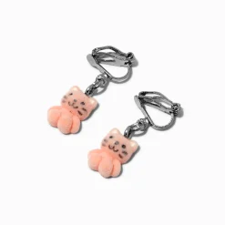 Pink Fuzzy Cat Clip-On Earrings